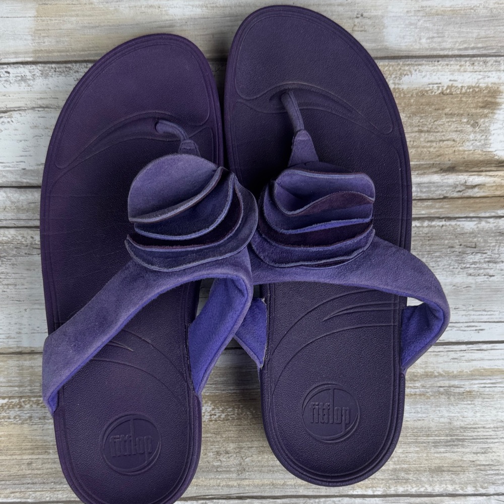 FitFlop Purple Women's Sandals with Floral Accent - Picture 5 of 7